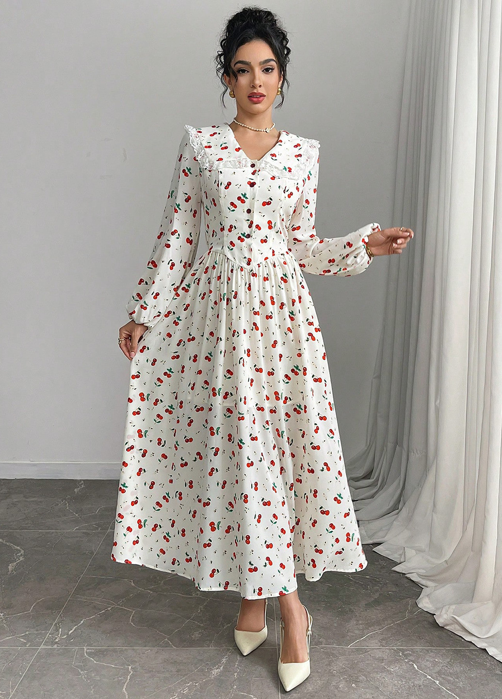 Молочна кежуал, святковий сукня кльош SHEIN з малюнком