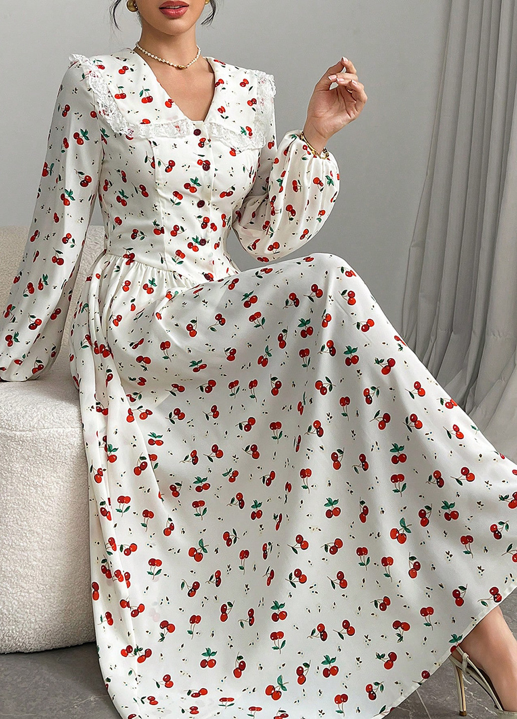 Молочна кежуал, святковий сукня кльош SHEIN з малюнком