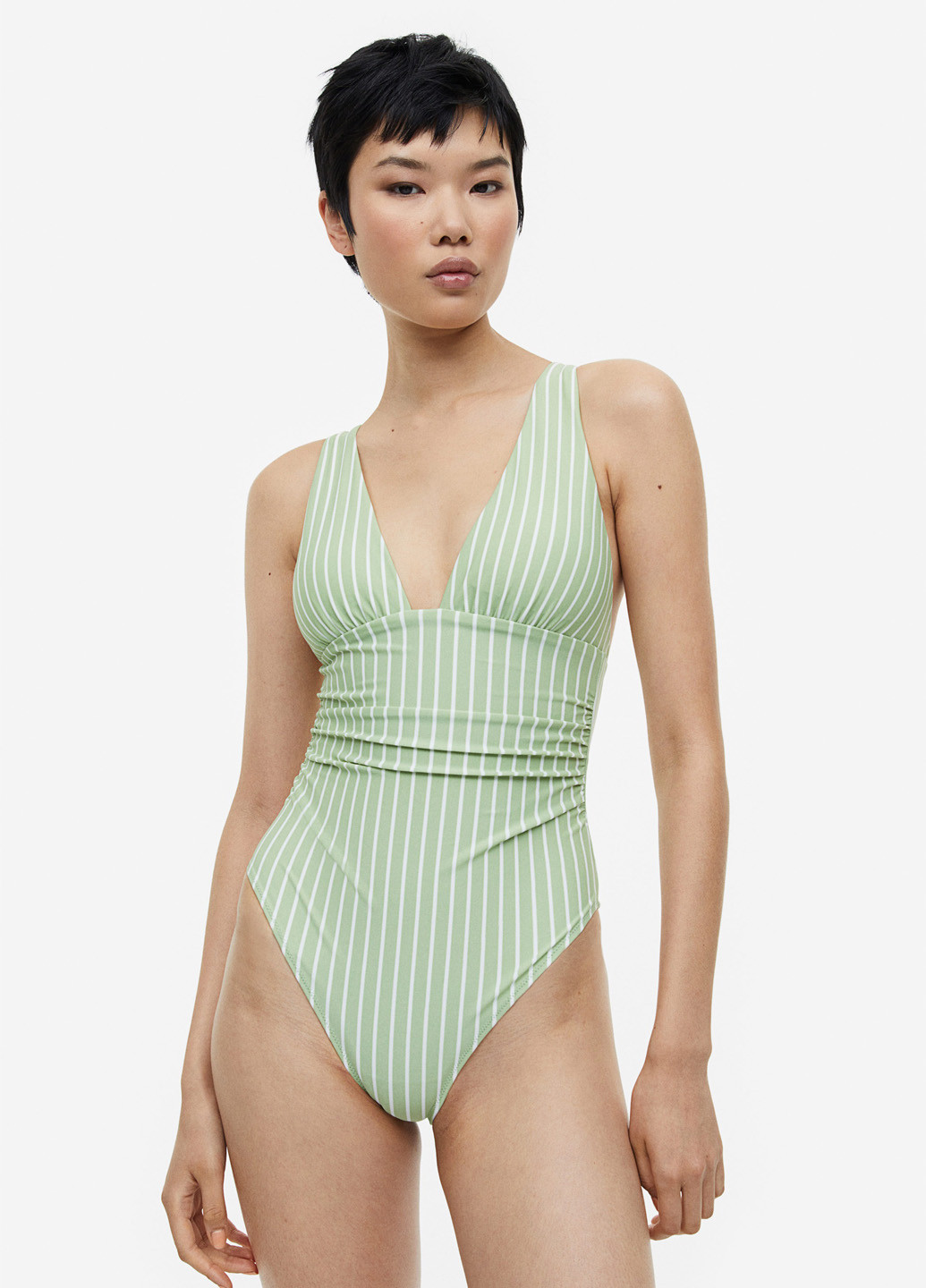 Оливковый летний купальник слитный H&M