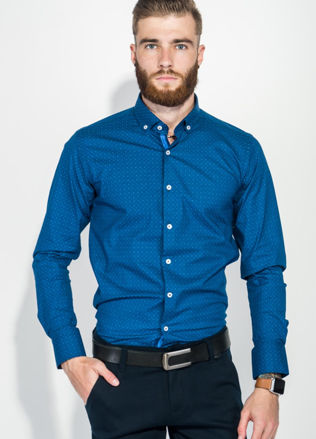 Темно-синяя кэжуал рубашка в горошек Dergi с длинным рукавом