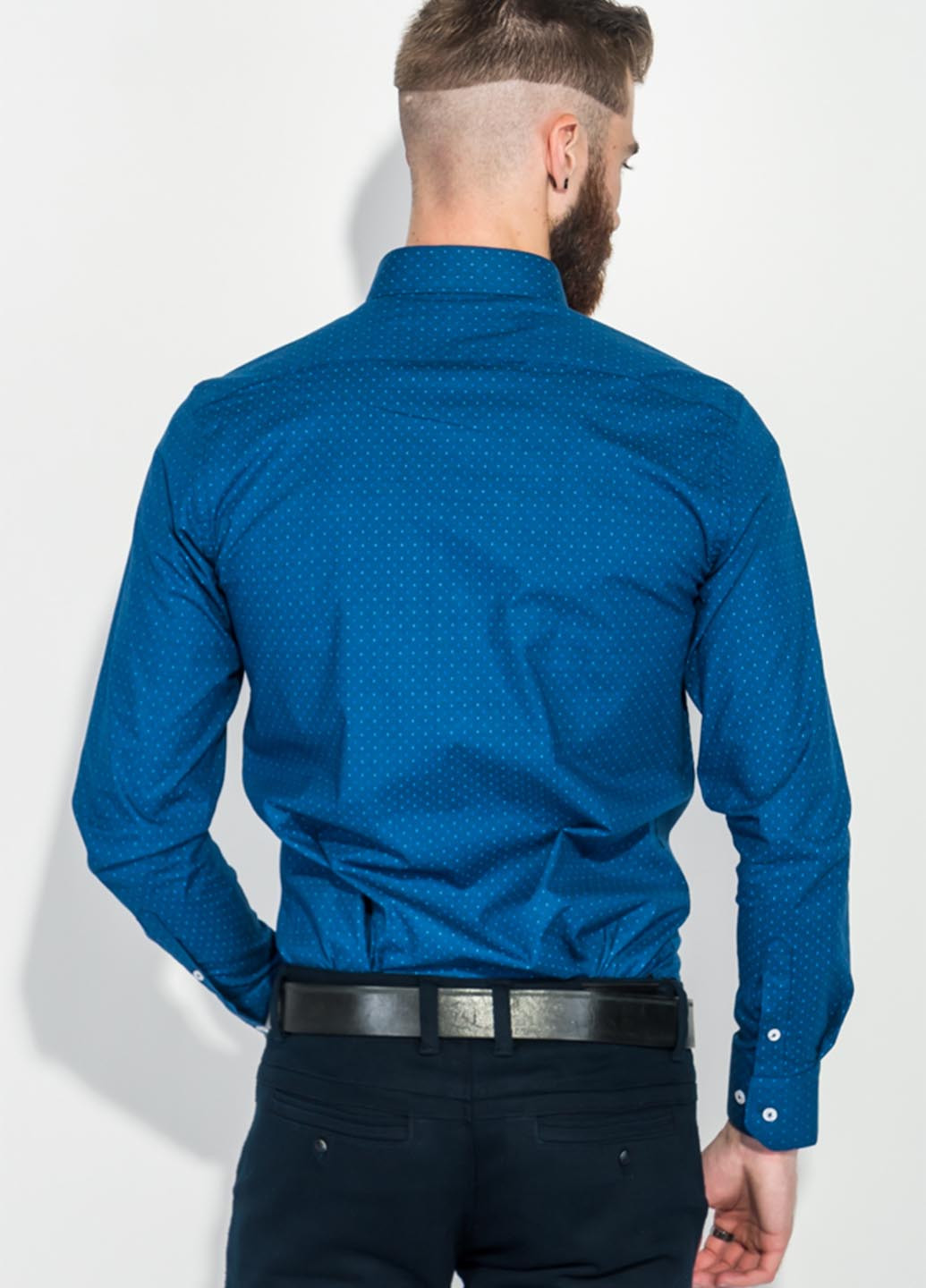 Темно-синяя кэжуал рубашка в горошек Dergi с длинным рукавом