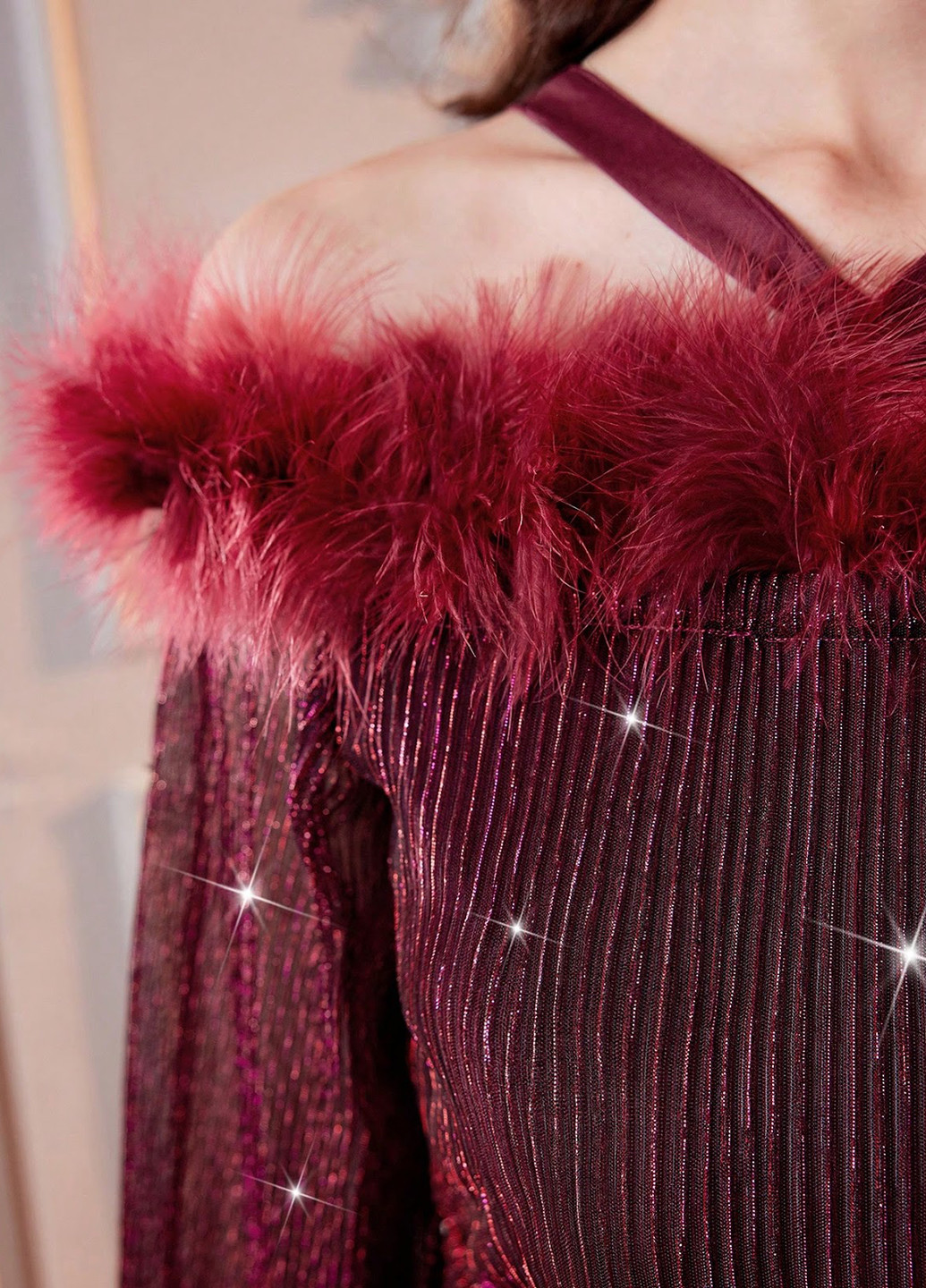 Бордова вечірня сукня з відкритими плечима SHEIN однотонна