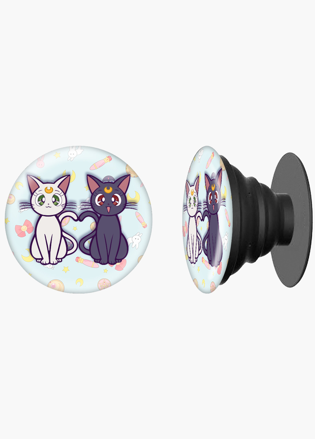 Попсокет (Popsockets) держатель для смартфона Луна Кошки Сейлор Мун (anime Sailor Moon Cats) (8754-2849) Черный MobiPrint (221548575)