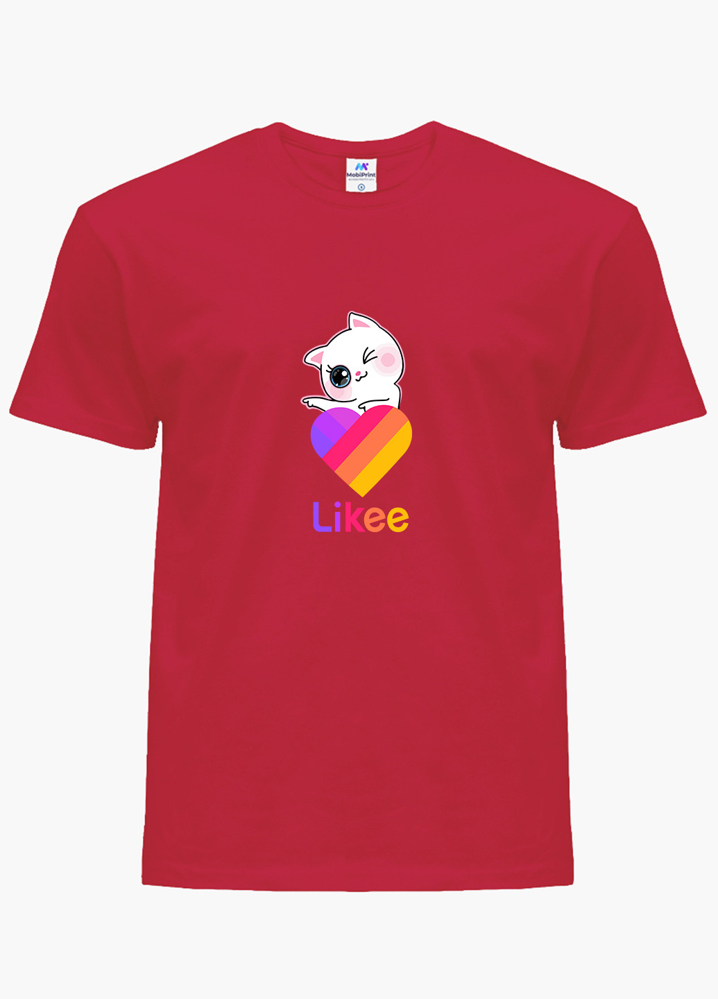 Красная демисезонная футболка детская лайки котик (likee cat)(9224-1595) MobiPrint