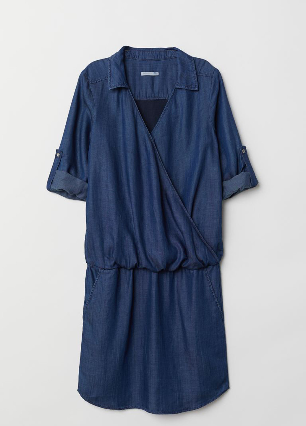 Синее кэжуал платье на запах, рубашка H&M однотонное