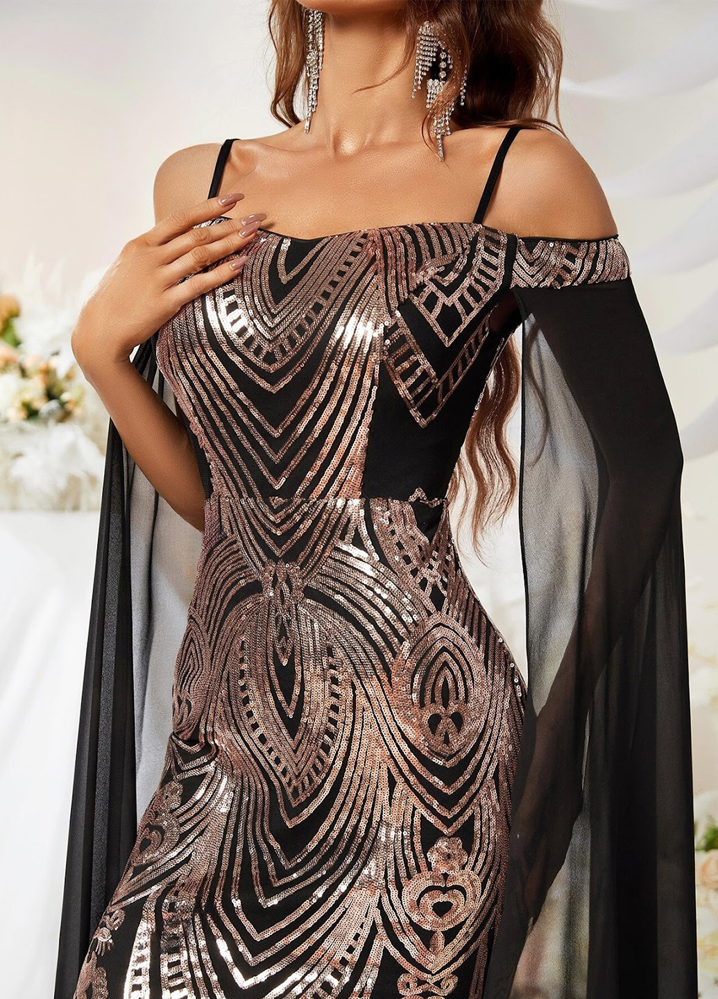 Чорна вечірня сукня годе SHEIN однотонна