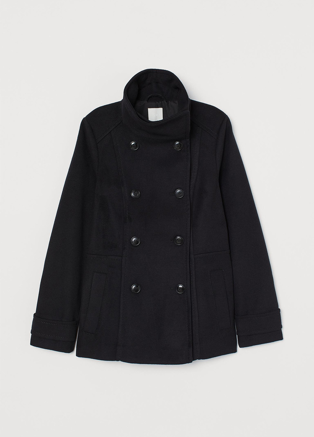 Черное Кэжуал пальто вкорочёне двубортное H&M однотонное