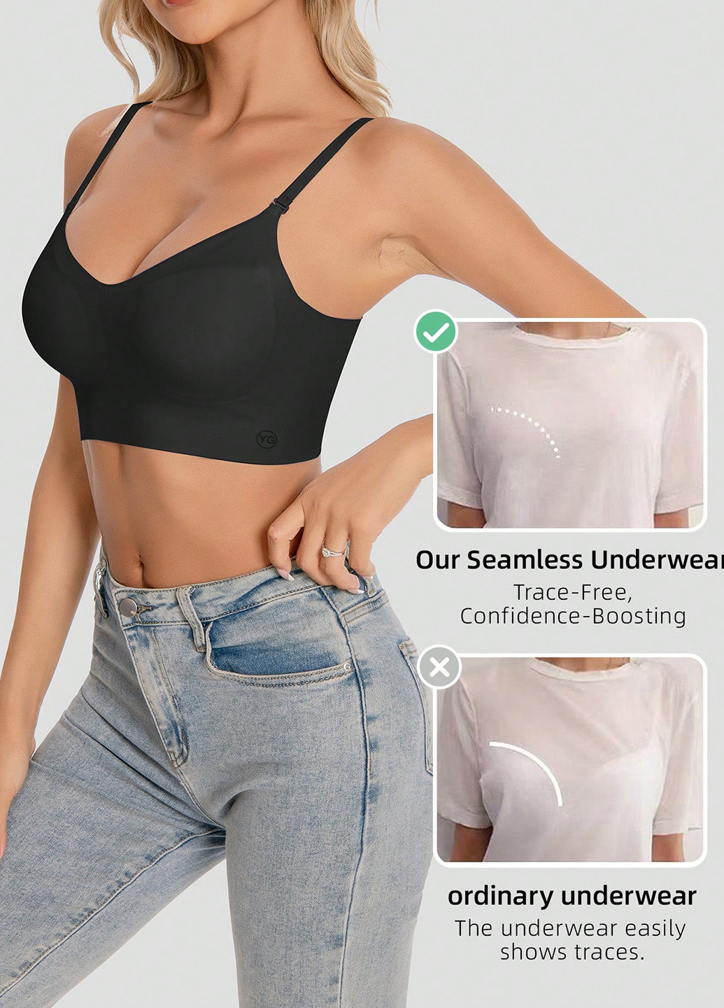 Комбинированный бесшовный бюстгальтер (2 шт.) SHEIN без косточек полиамид