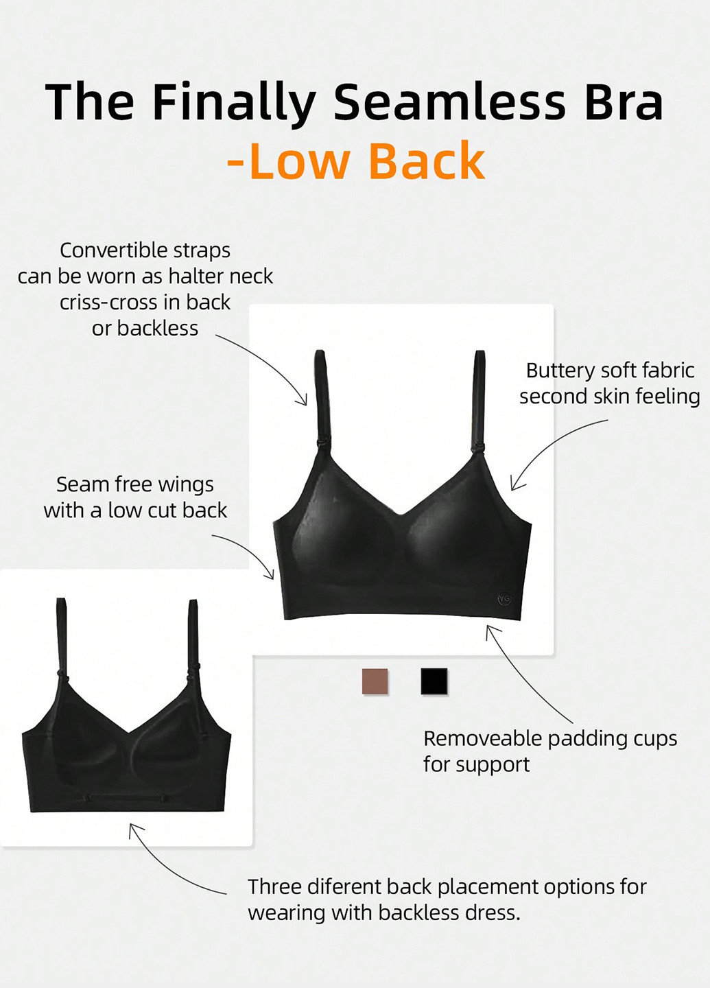 Комбинированный бесшовный бюстгальтер (2 шт.) SHEIN без косточек полиамид