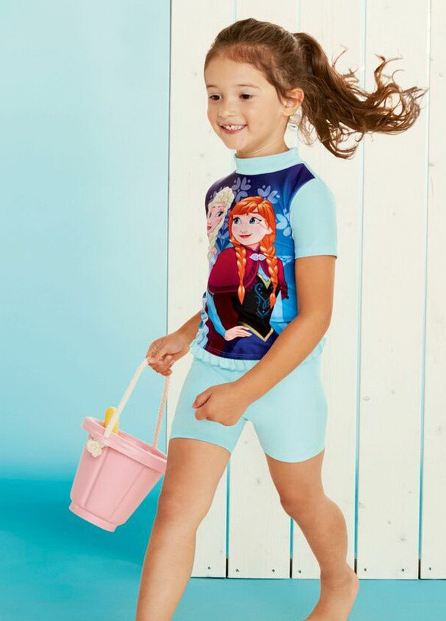 Светло-голубой летний пляжный костюм девочке раздельный Disney