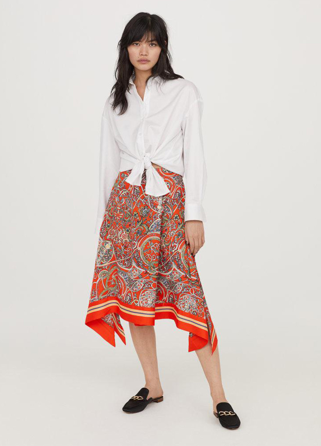 Оранжевая кэжуал с орнаментом юбка H&M