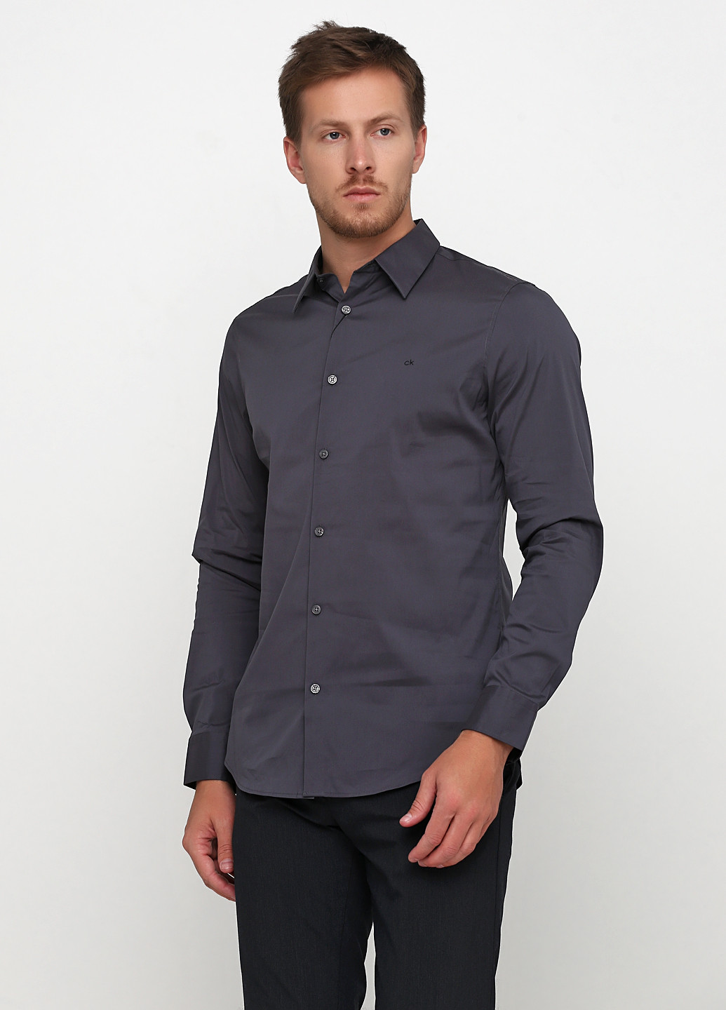Темно-серая кэжуал рубашка однотонная Calvin Klein с длинным рукавом