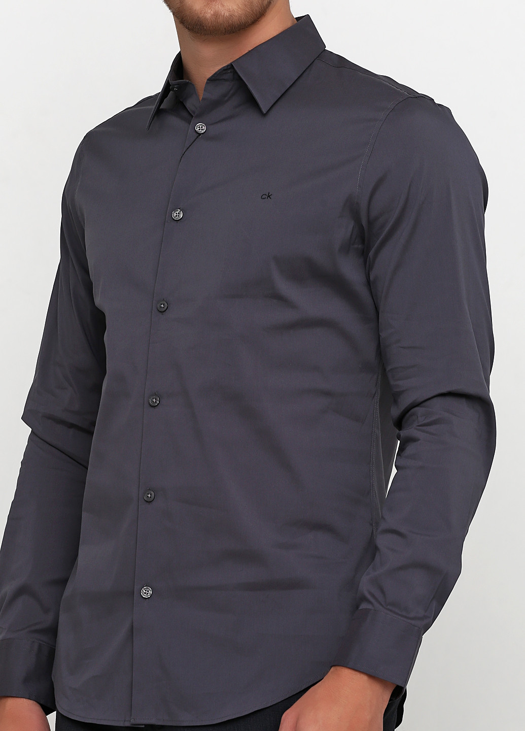 Темно-серая кэжуал рубашка однотонная Calvin Klein с длинным рукавом