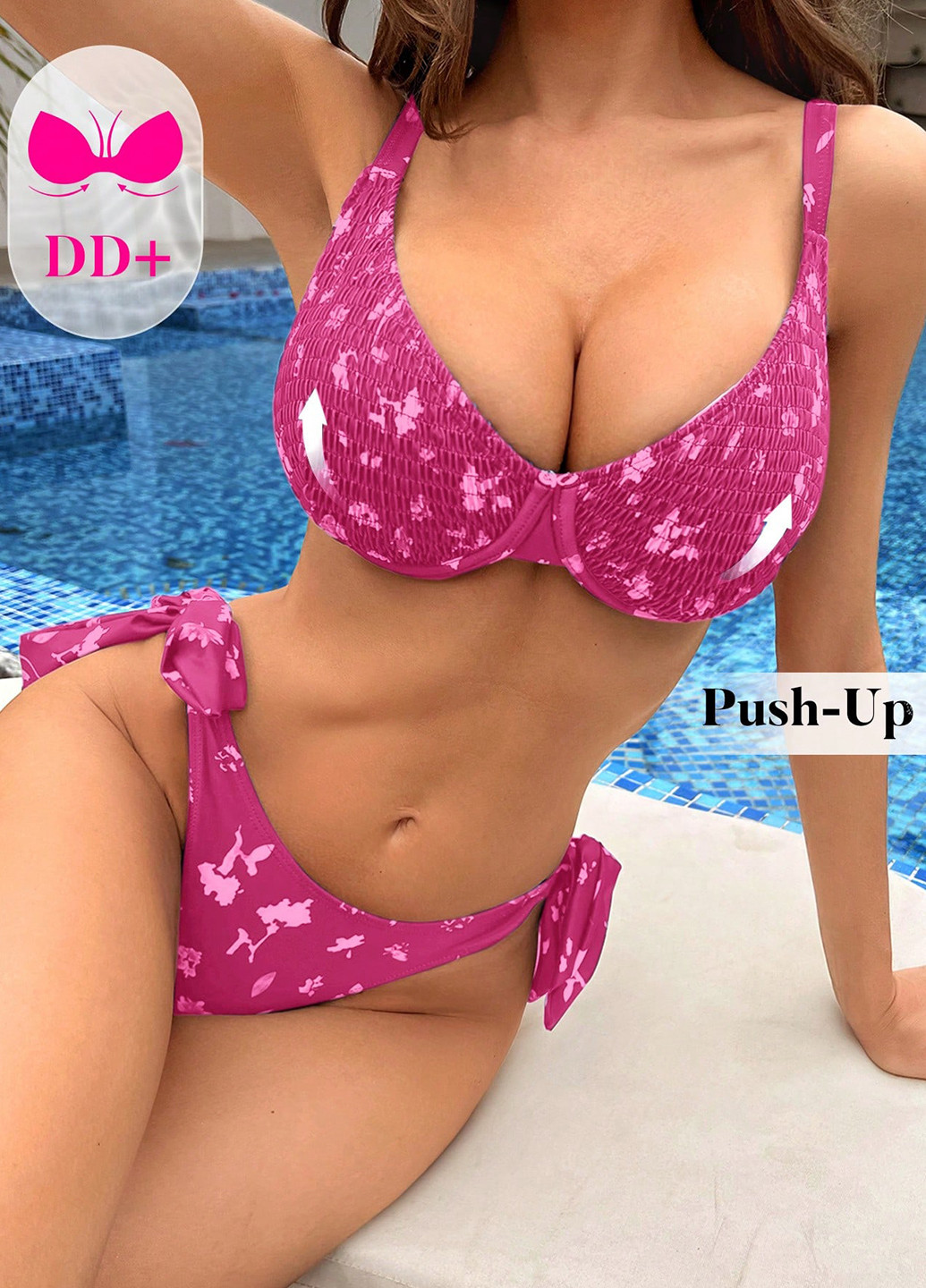 Розовый летний купальник (лиф, трусики) раздельный, бикини SHEIN