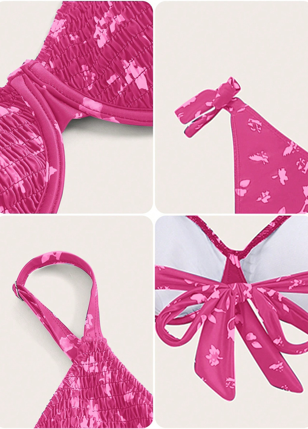 Розовый летний купальник (лиф, трусики) раздельный, бикини SHEIN