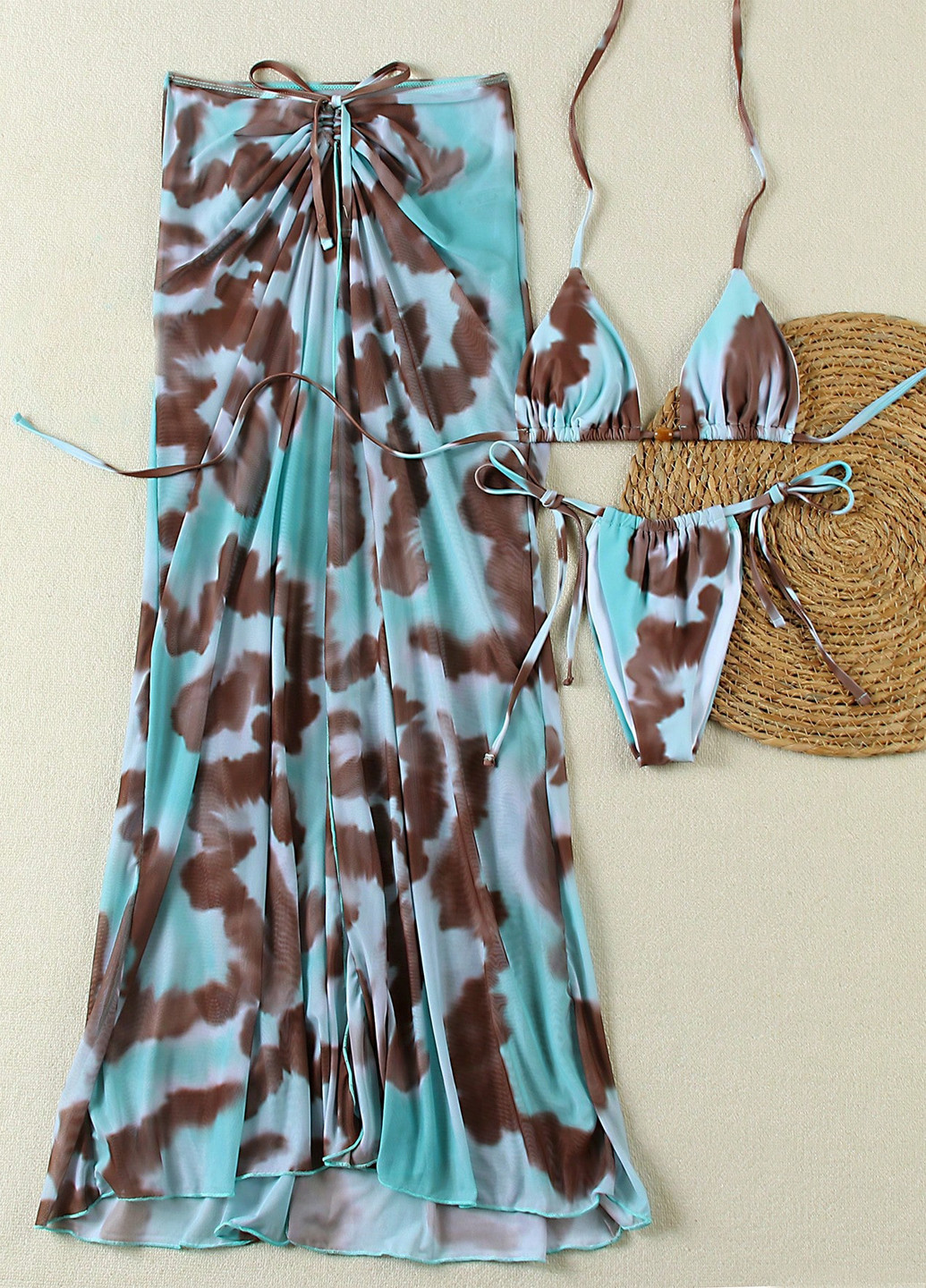 Комбинированный летний купальник (лиф, трусики, юбка) бикини, раздельный SHEIN