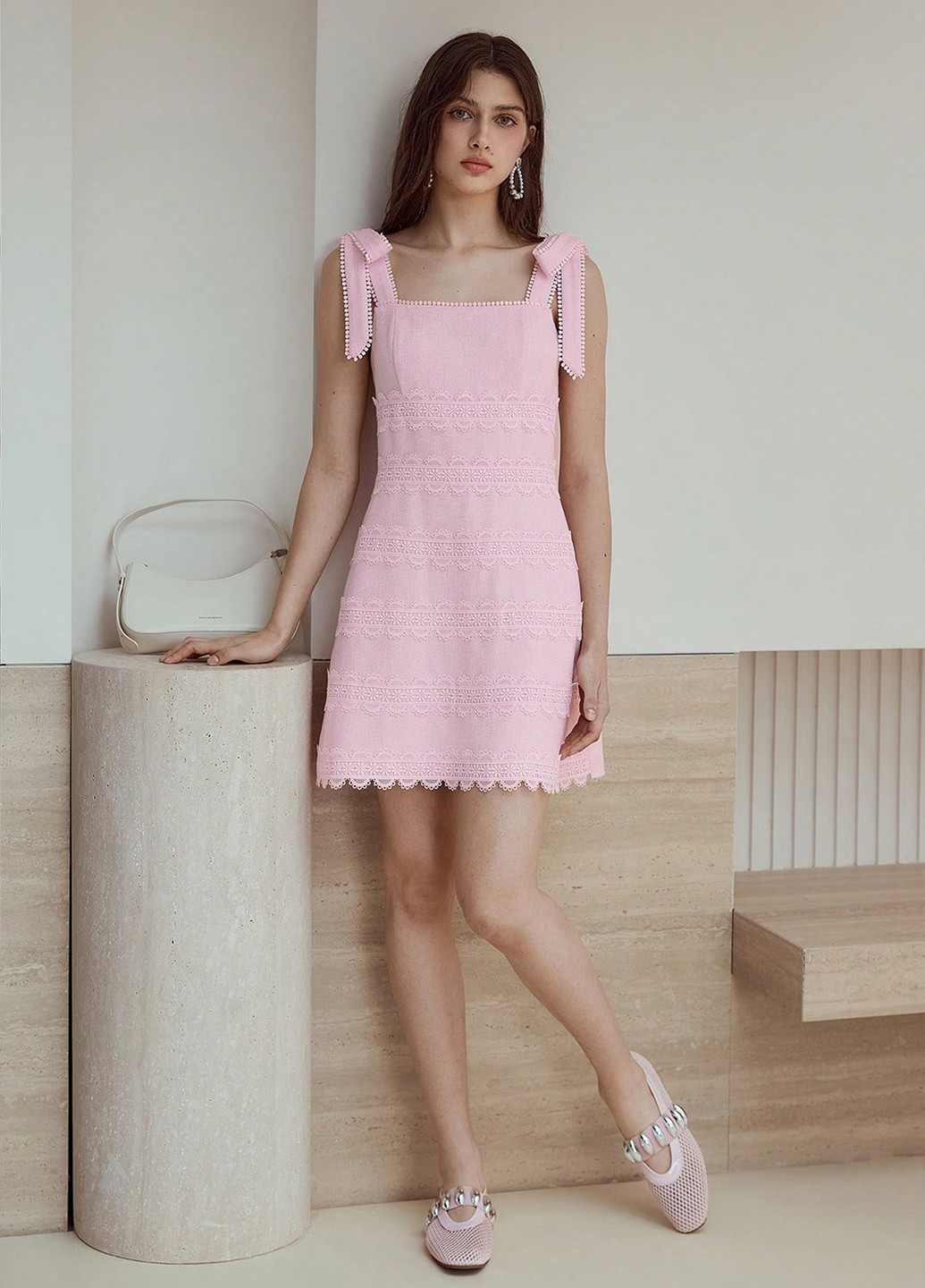 Розовое праздничный, кэжуал платье а-силуэт, с открытыми плечами, с открытой спиной SHEIN однотонное