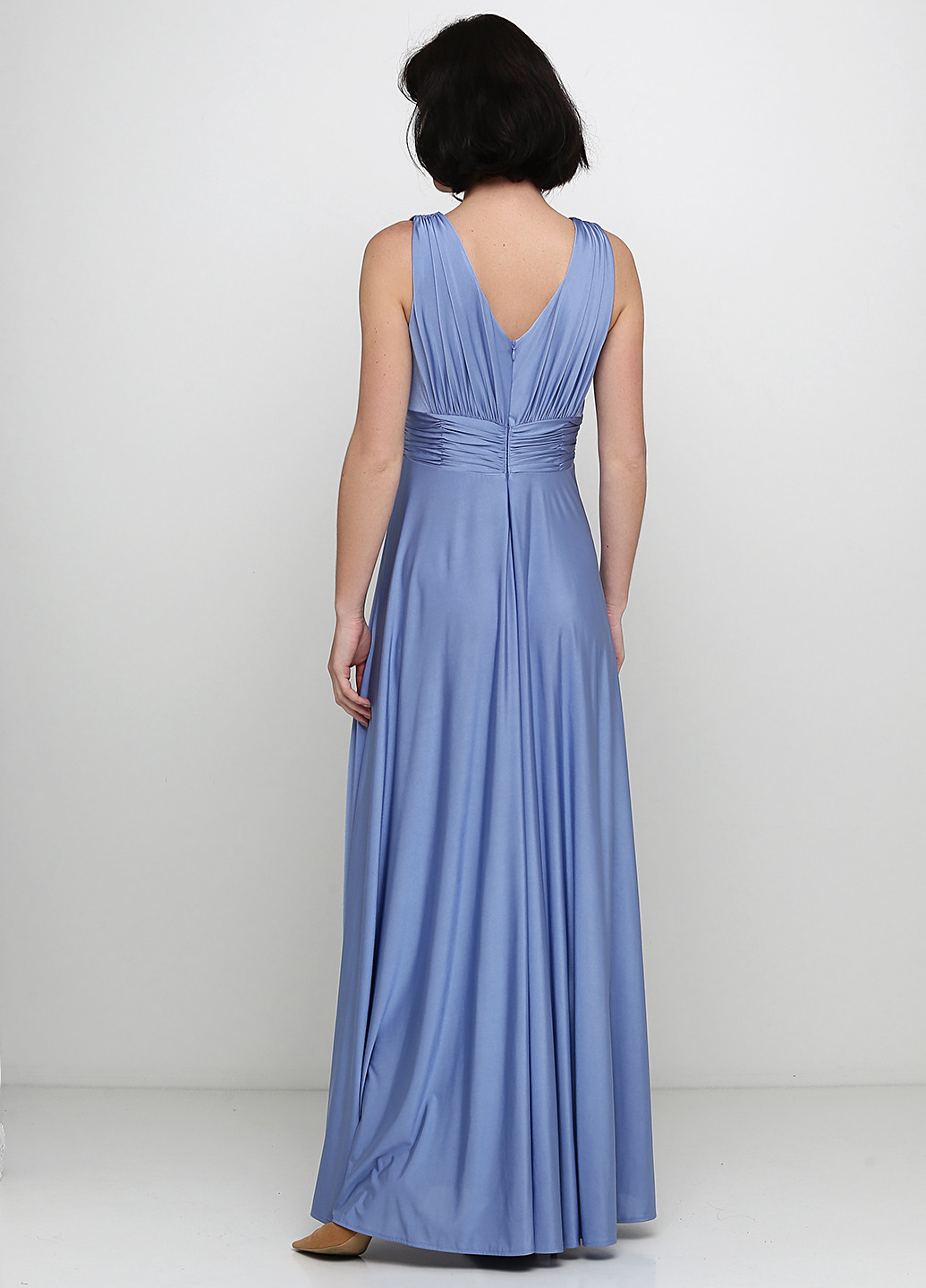 Голубое вечернее платье в греческом стиле, клеш Biba однотонное