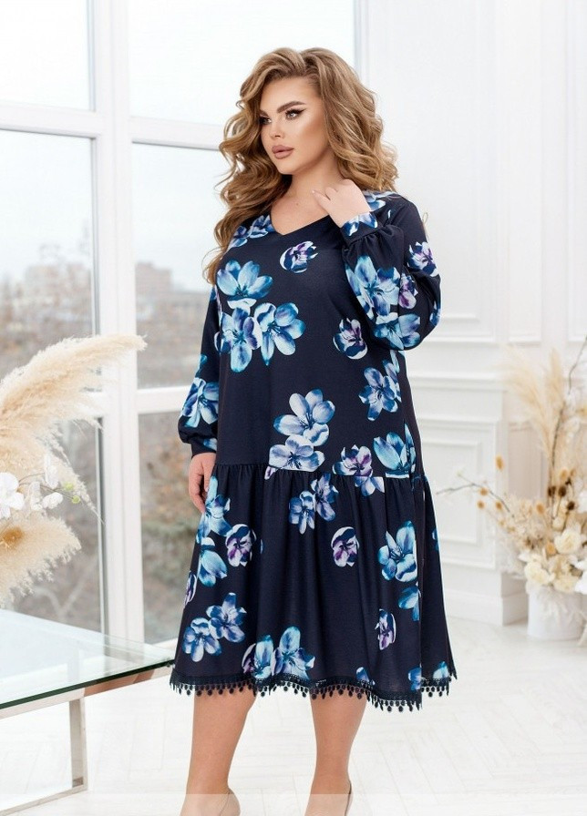 Синее вечернее платье женское Sofia с цветочным принтом