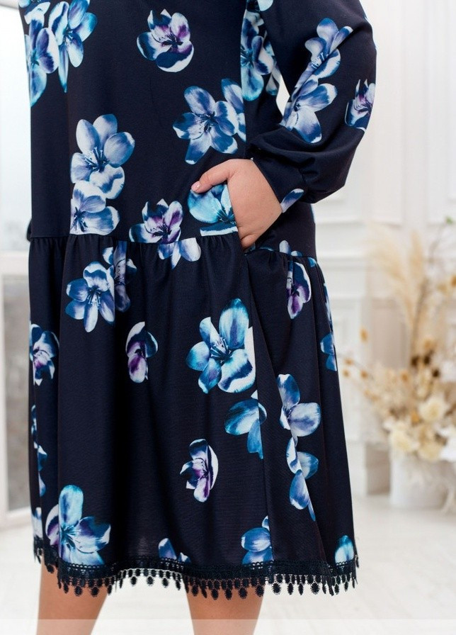 Синее вечернее платье женское Sofia с цветочным принтом