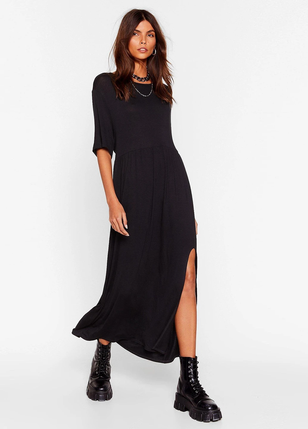 Черное кэжуал платье клеш Nasty Gal однотонное