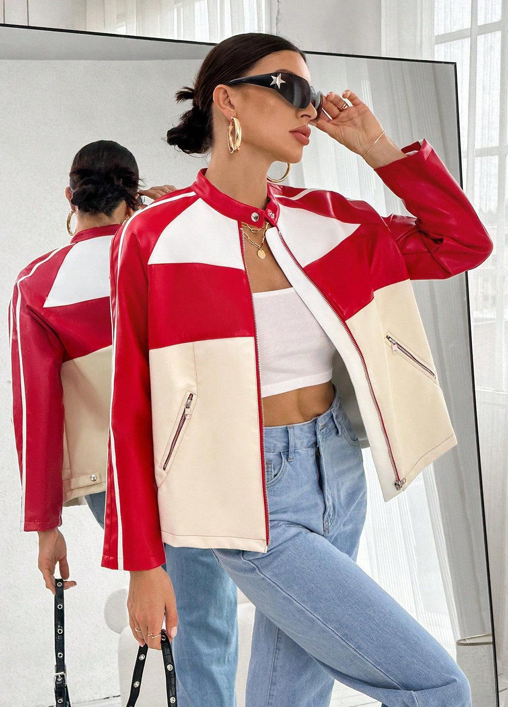 Комбінована демісезонна куртка байкерська SHEIN