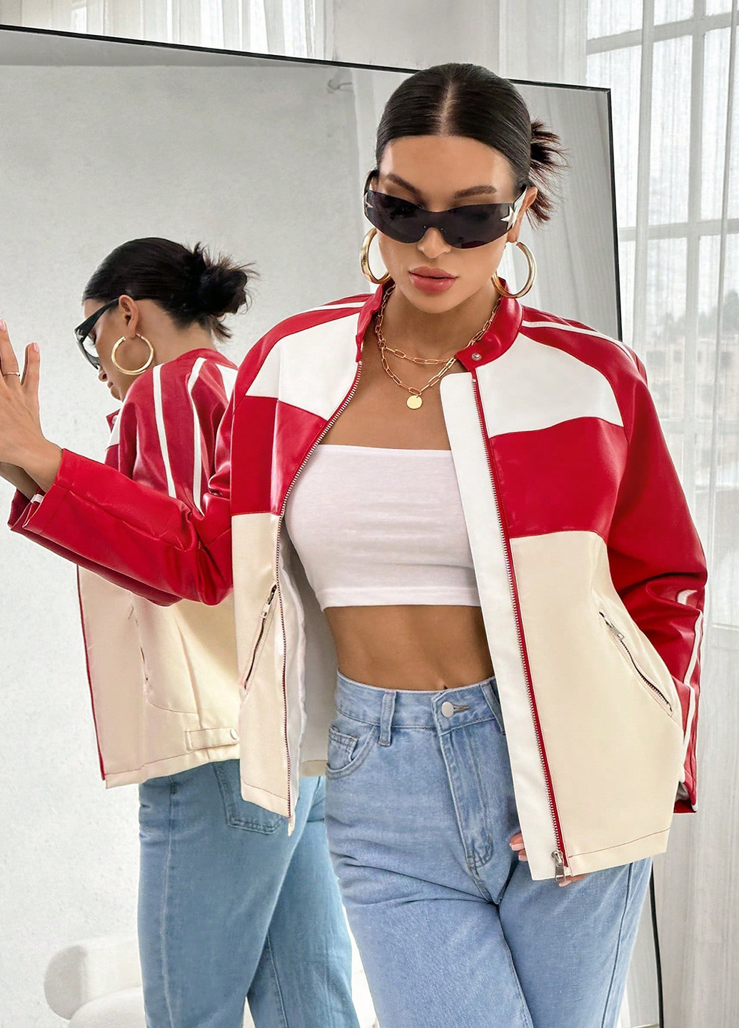 Комбінована демісезонна куртка байкерська SHEIN