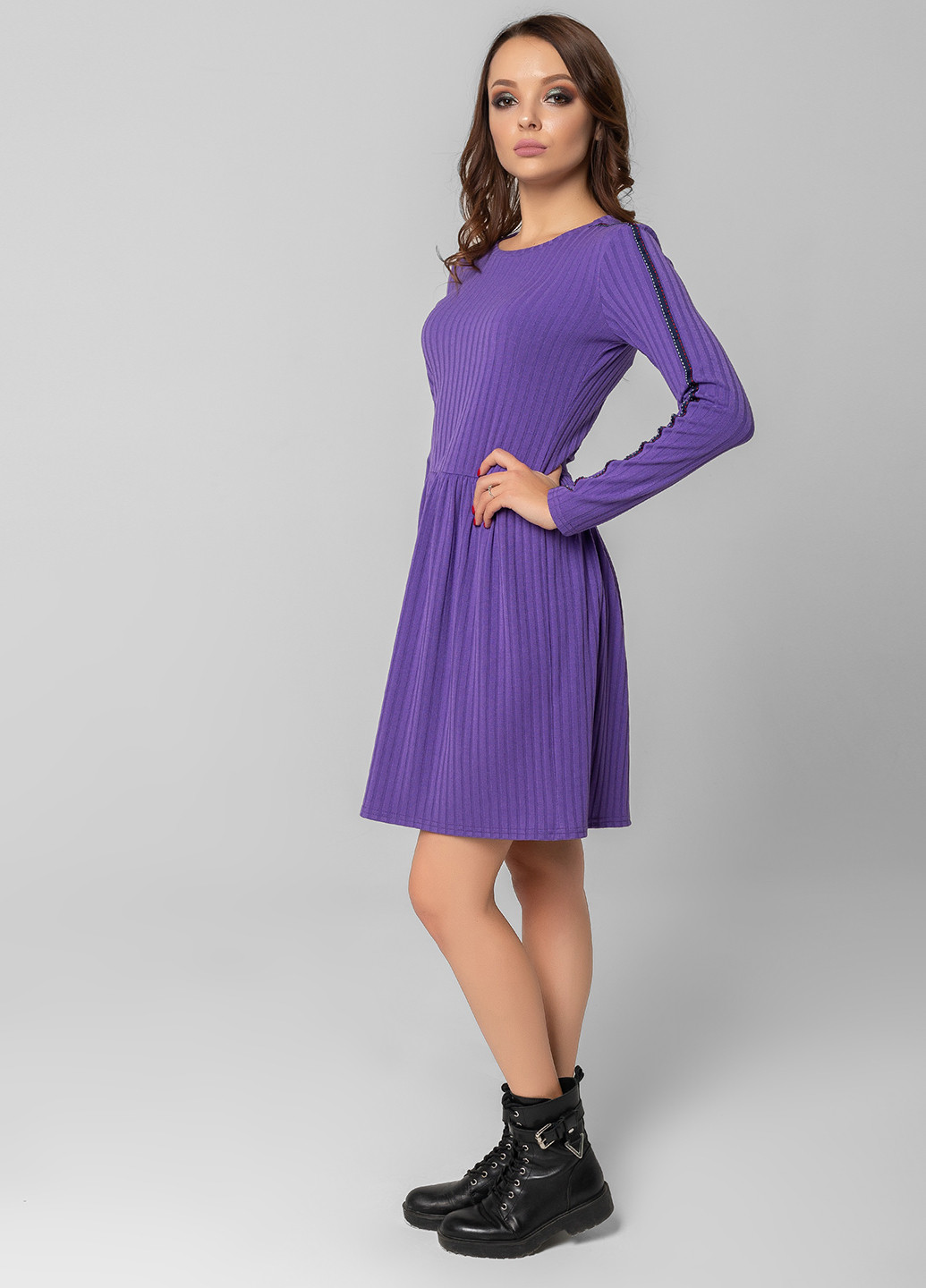 Фиолетовое кэжуал платье с длинным рукавом Azuri однотонное
