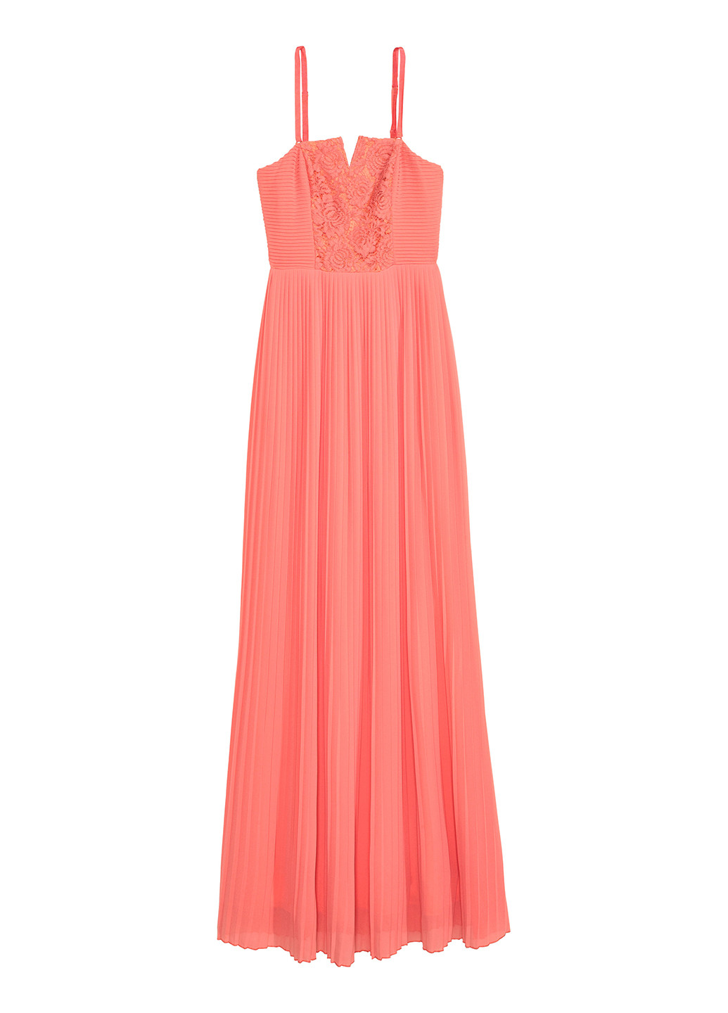 Коралловое вечернее платье плиссированное H&M однотонное