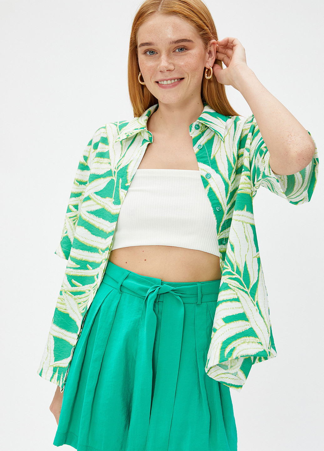 Зеленая кэжуал рубашка с рисунком KOTON