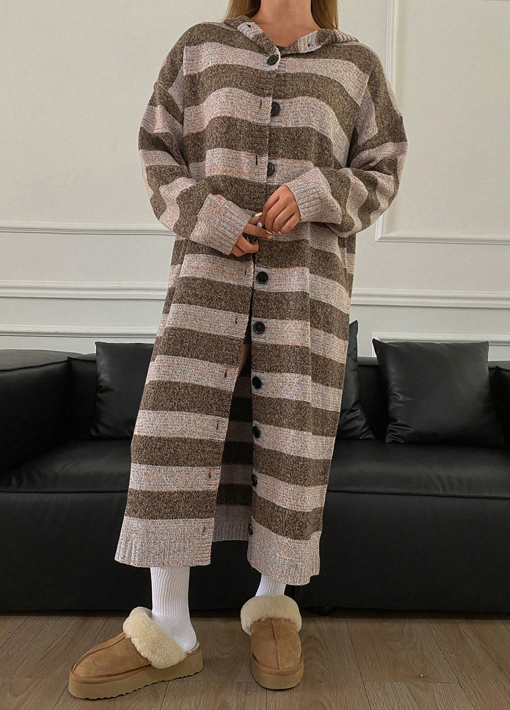 Серо-бежевый демисезонный кардиган SHEIN