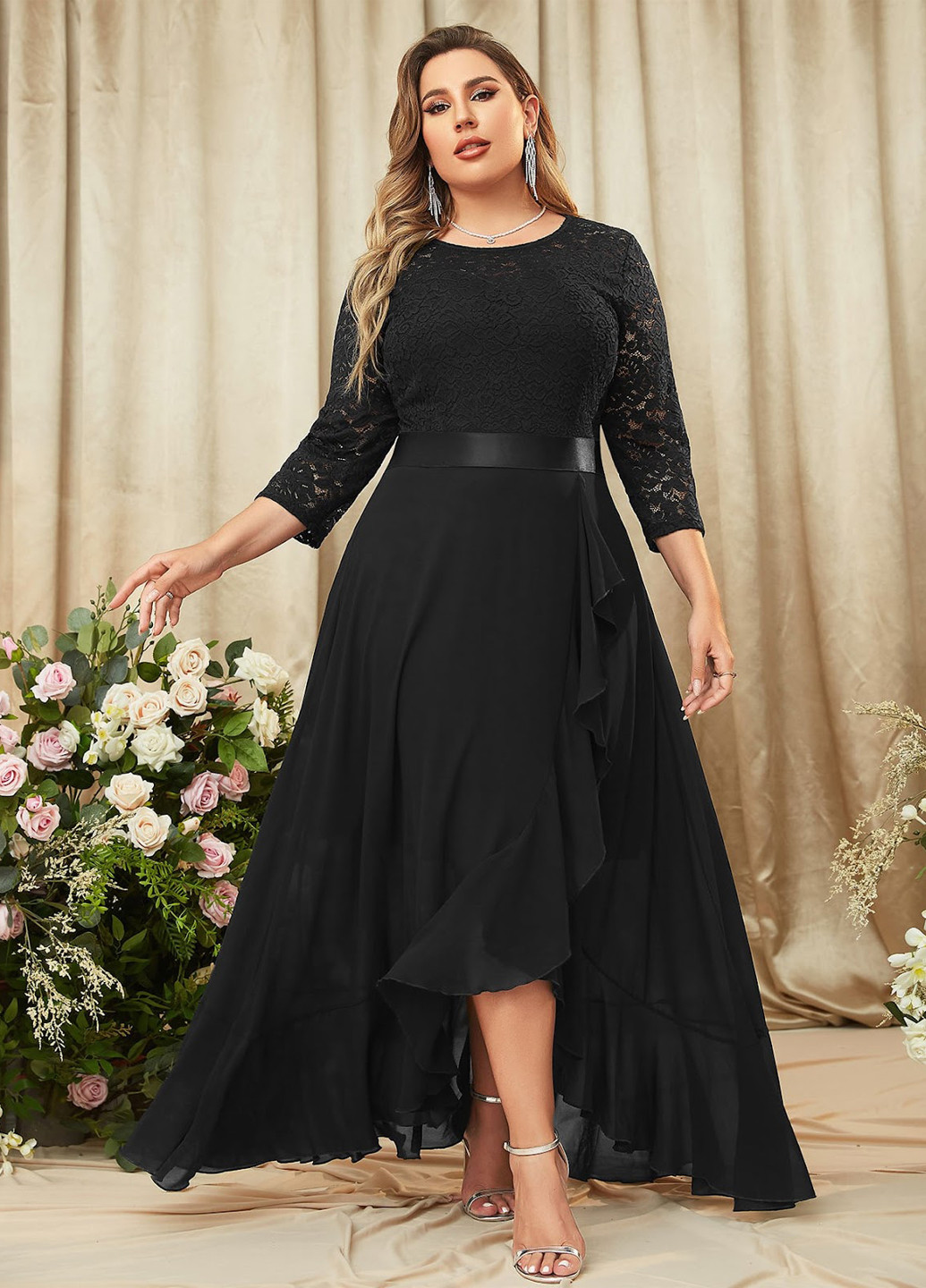 Чорна вечірня сукня кльош SHEIN однотонна