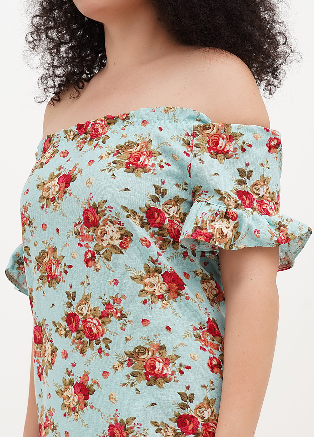 Блакитна кежуал сукня з відкритими плечима Silence з квітковим принтом