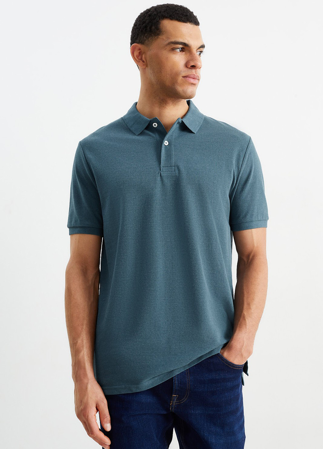 Бирюзовая футболка-поло для мужчин C&A меланжевая