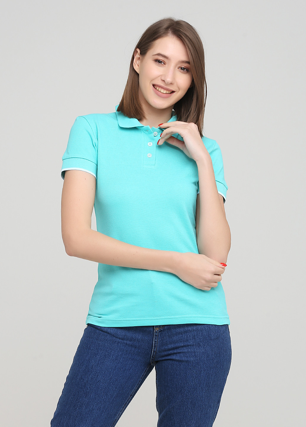 Мятная женская футболка-футболка поло женская классическая цвет мятно-лазурный Melgo однотонная