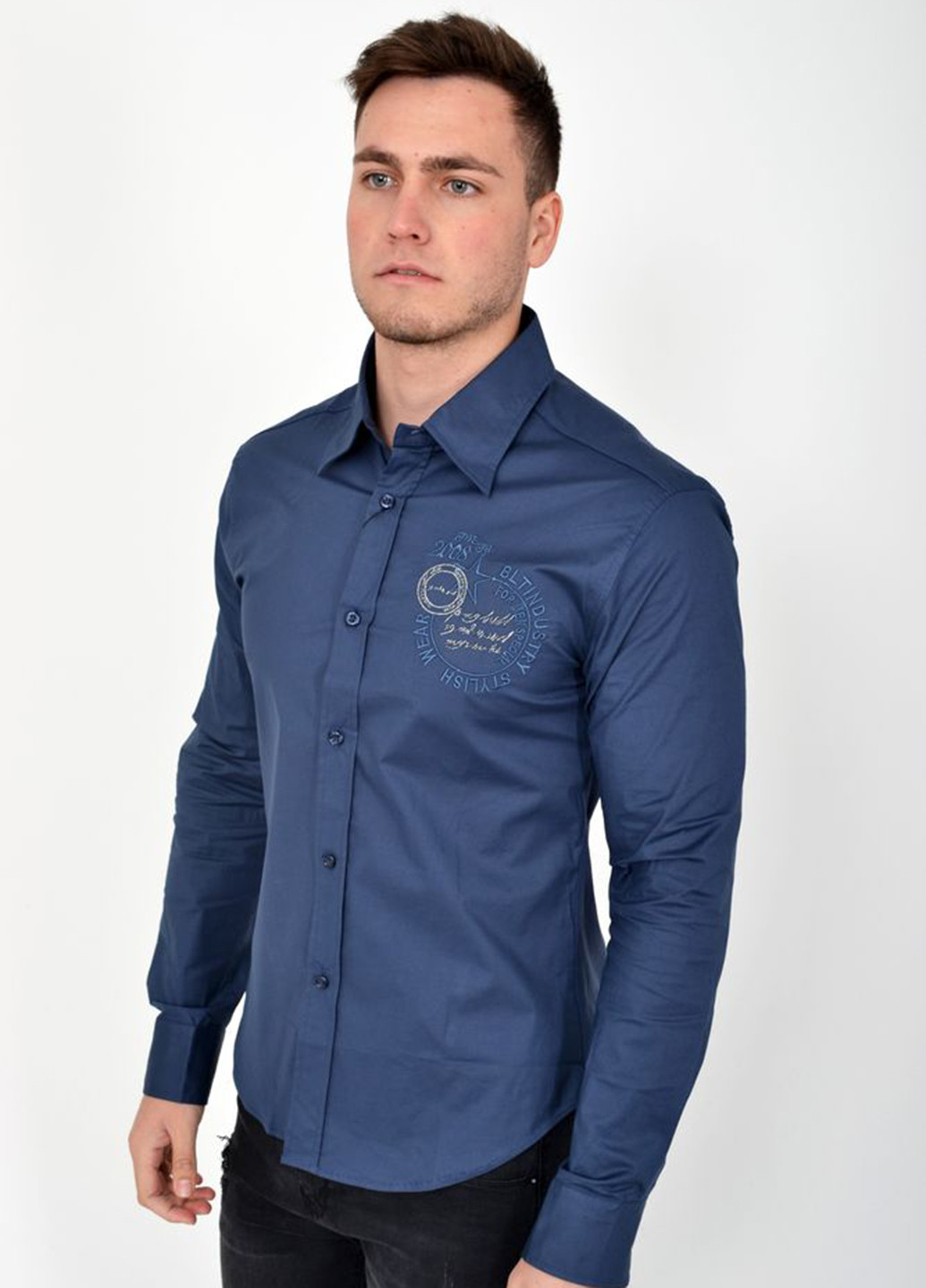 Темно-синяя кэжуал рубашка с надписями Ager с длинным рукавом