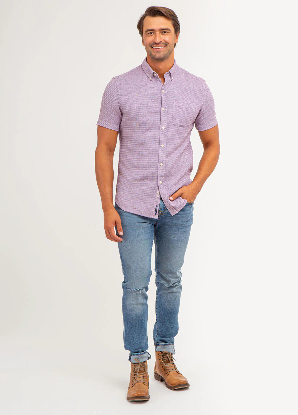 Бордовая кэжуал рубашка в полоску U.S. Polo Assn.