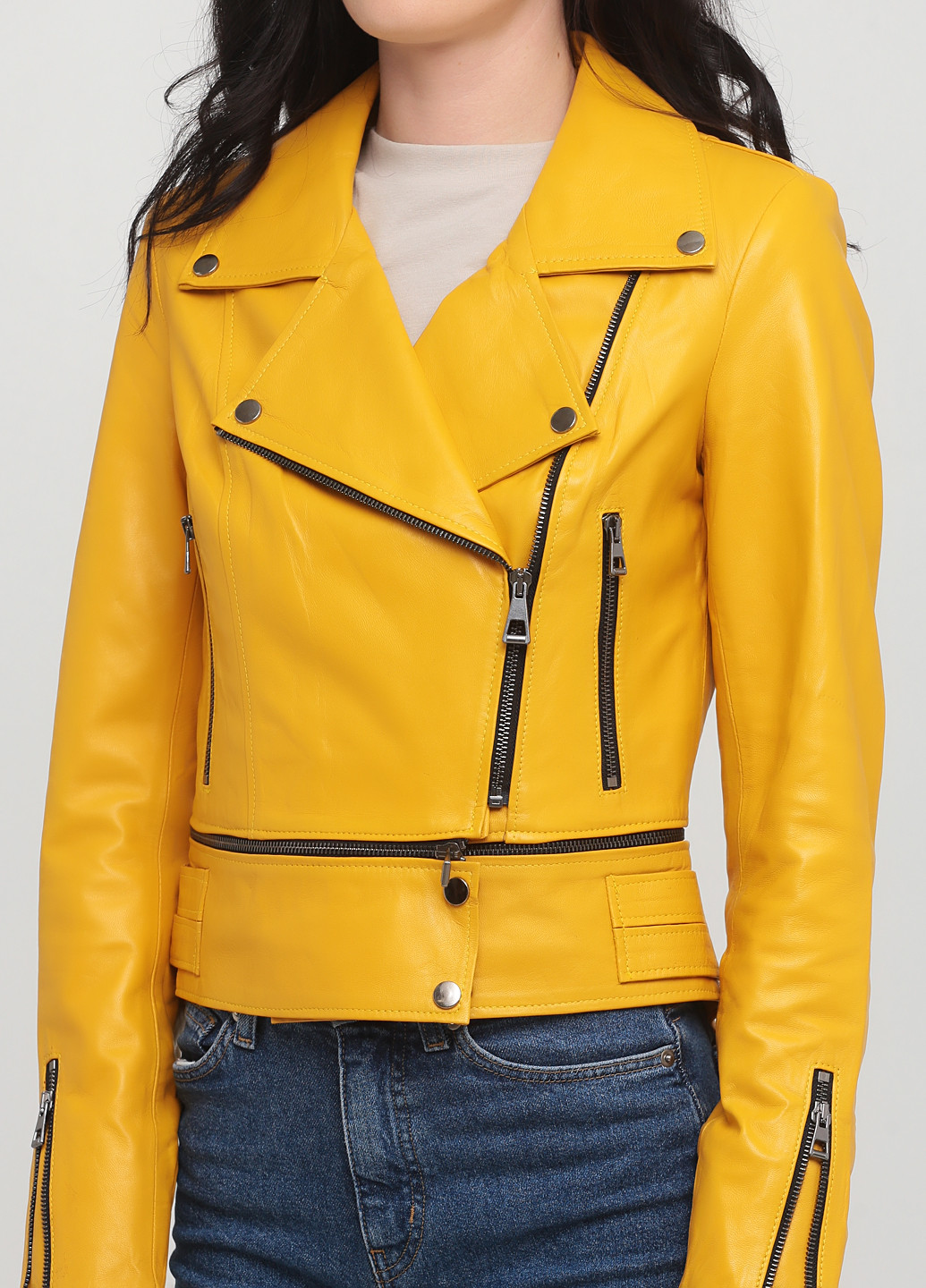 Желтая демисезонная куртка кожаная Leather Factory