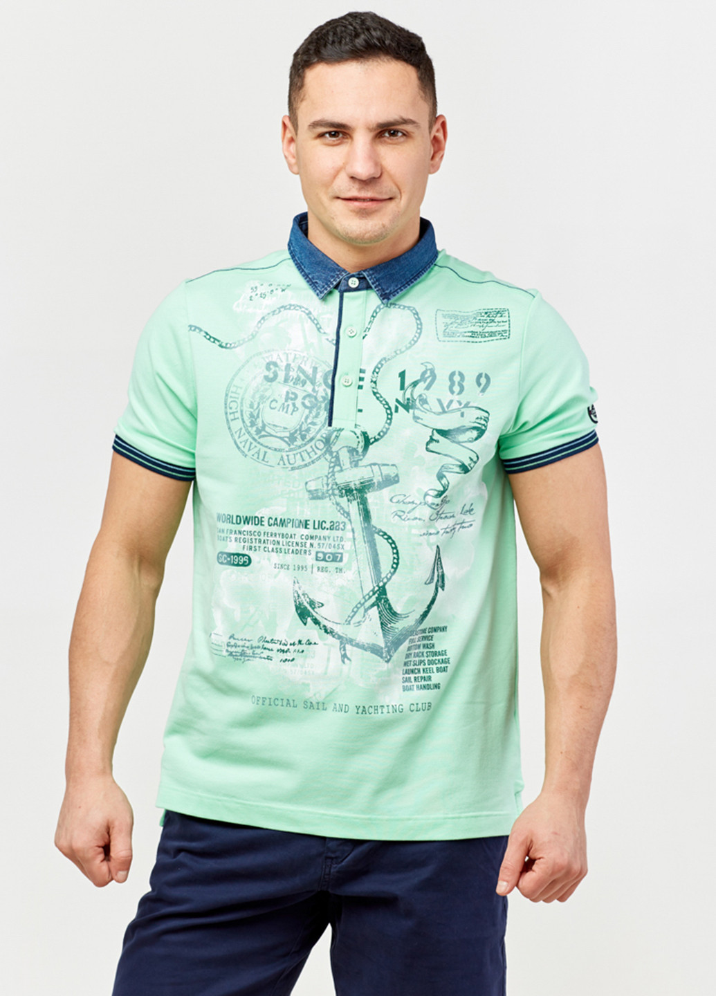 Мятная футболка-поло для мужчин Campione с рисунком