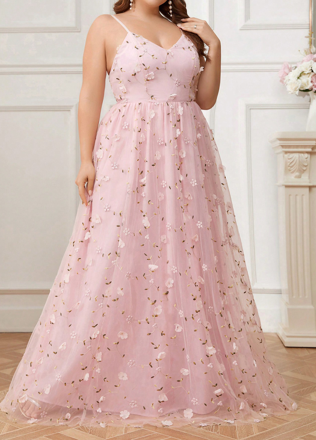 Світло-рожева святковий, вечірня сукня з спідницею-сонце SHEIN однотонна