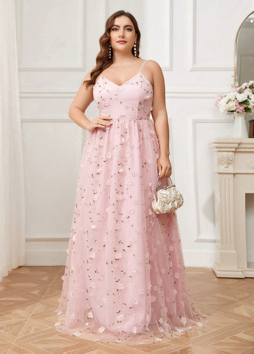 Світло-рожева святковий, вечірня сукня з спідницею-сонце SHEIN однотонна