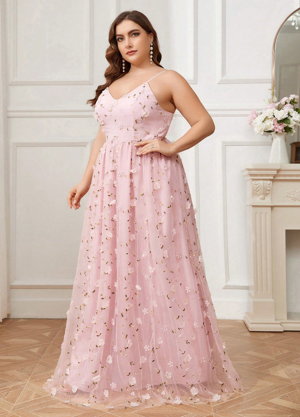 Світло-рожева святковий, вечірня сукня з спідницею-сонце SHEIN однотонна