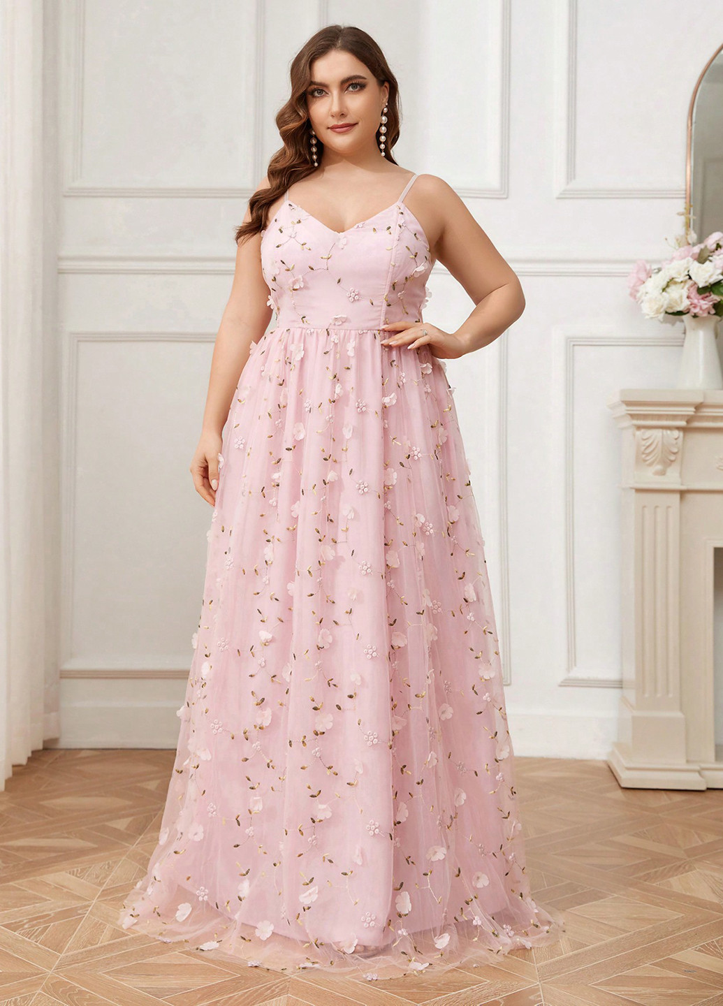 Світло-рожева святковий, вечірня сукня з спідницею-сонце SHEIN однотонна