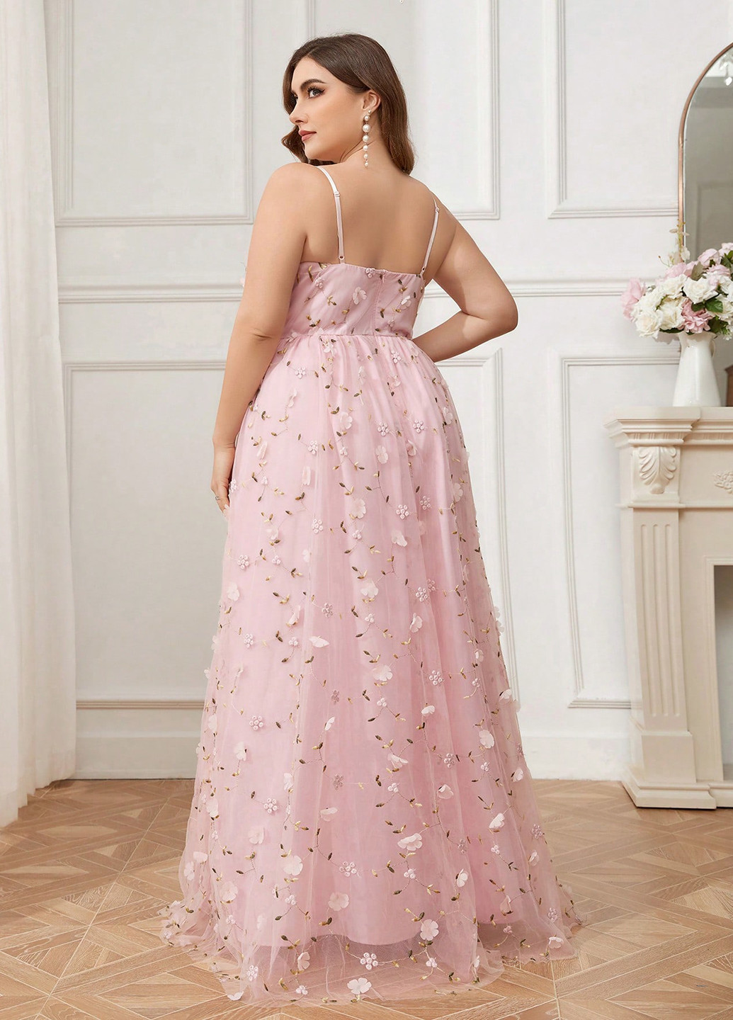 Світло-рожева святковий, вечірня сукня з спідницею-сонце SHEIN однотонна