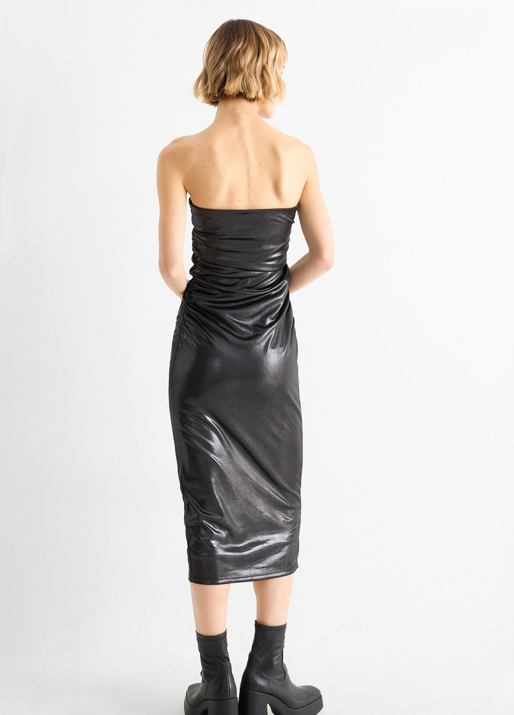 Темно-сіра вечірня сукня з відкритими плечима, з відкритою спиною, футляр C&A однотонна