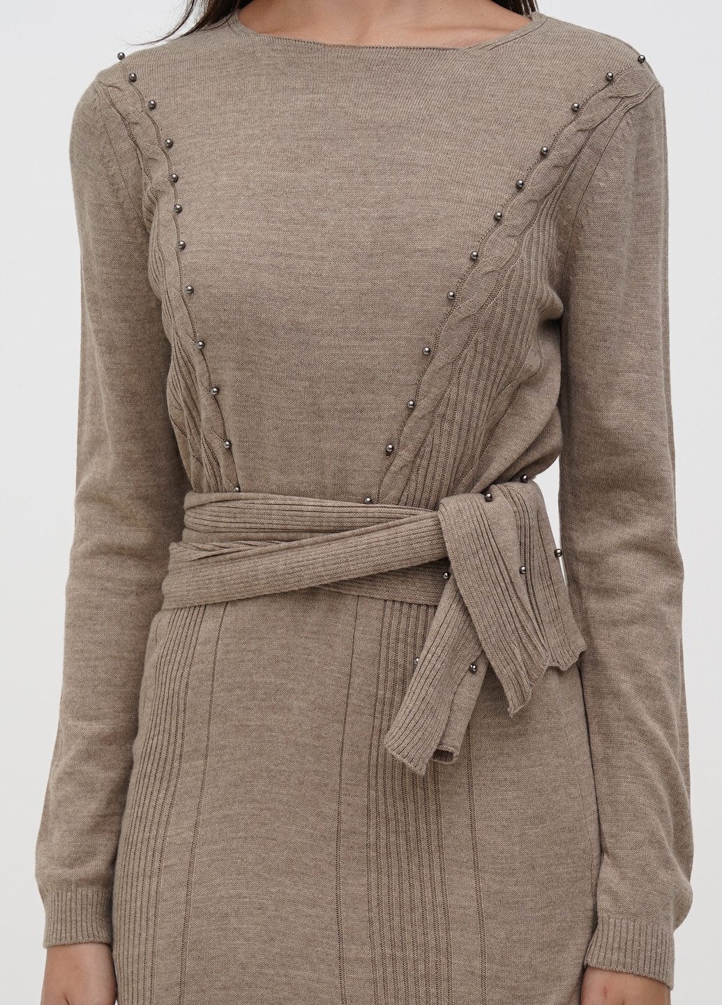 Темно-бежевое кэжуал платье Sassofono однотонное