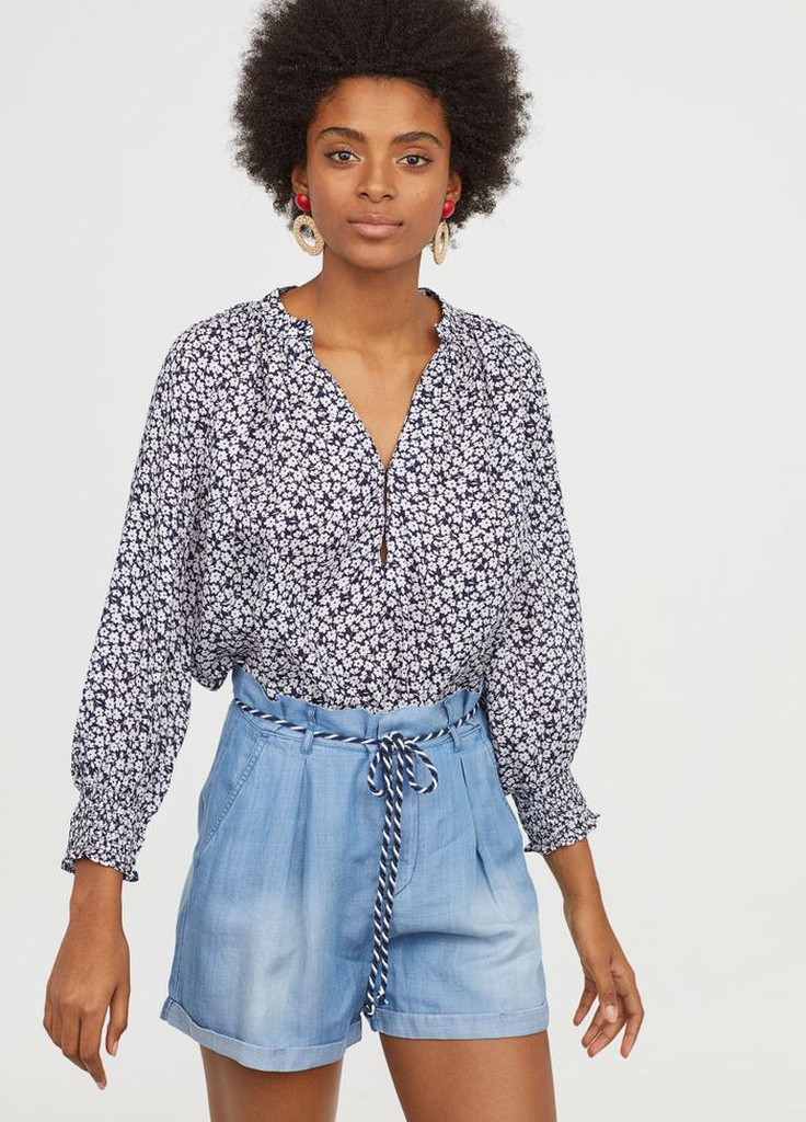 Синяя блуза демісезон,синій в білі візерунки, H&M