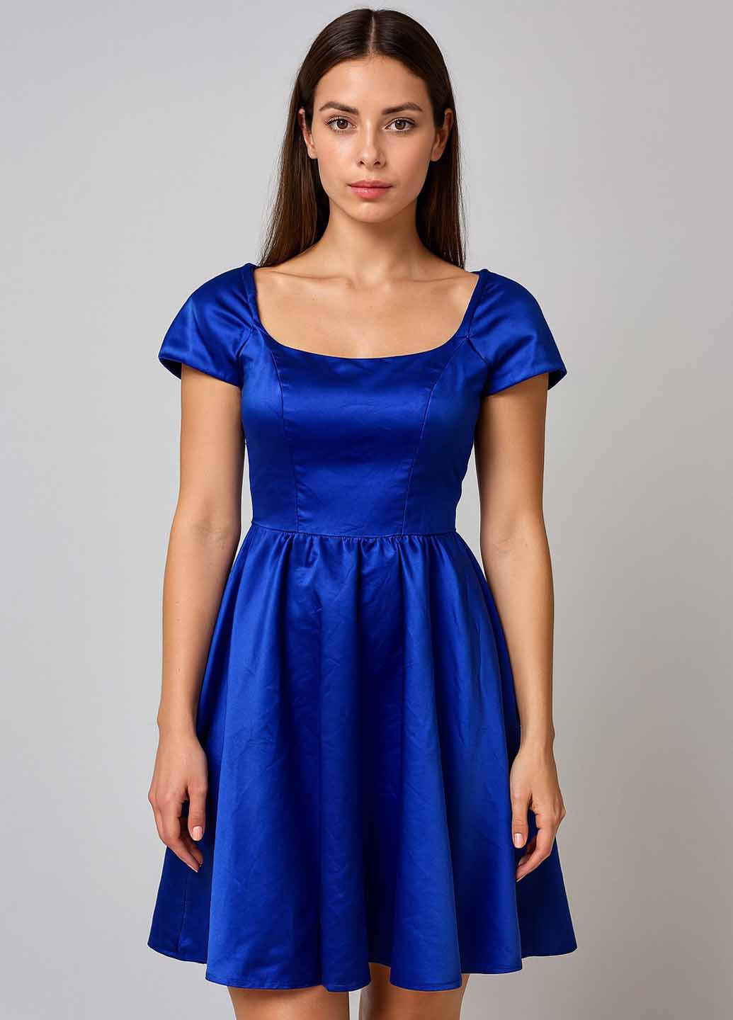 Голубое праздничный платье клеш Sassofono однотонное