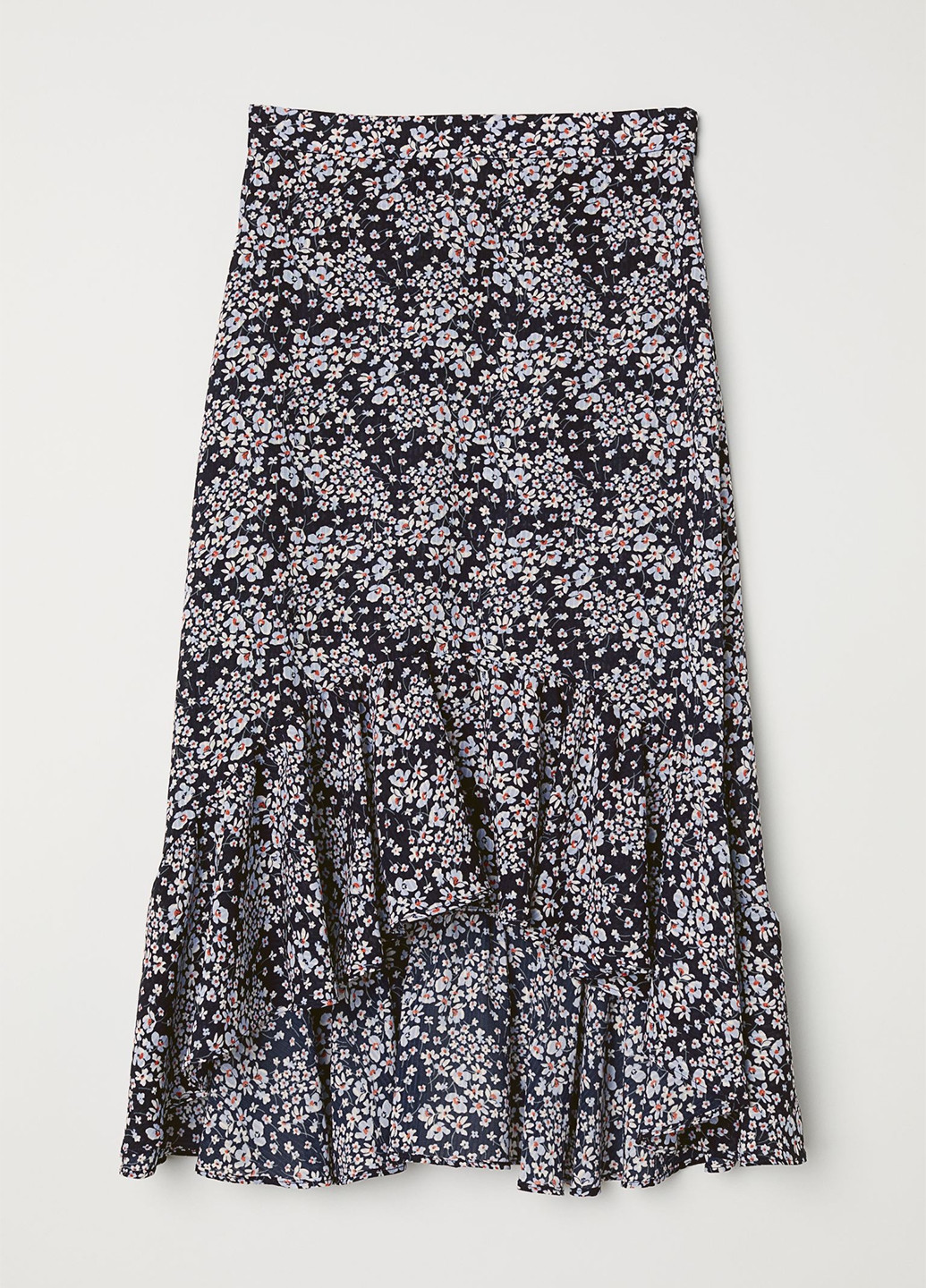 Темно-синяя кэжуал цветочной расцветки юбка H&M а-силуэта (трапеция)