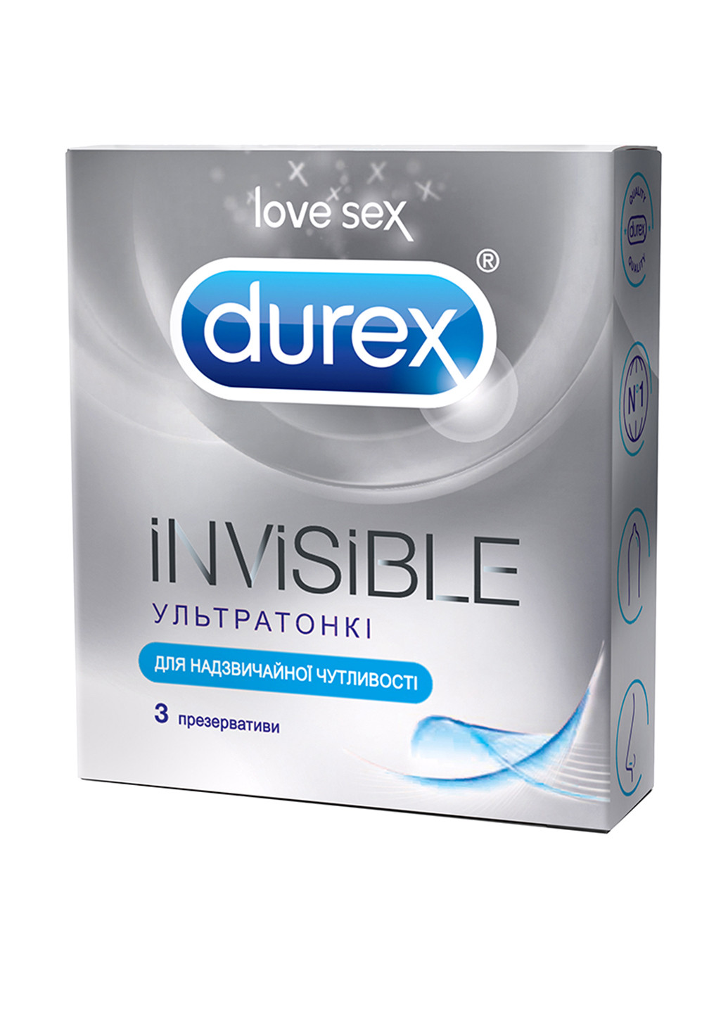 Презервативы с силиконовой смазкой Invisible (3 шт.) Durex (89125995)
